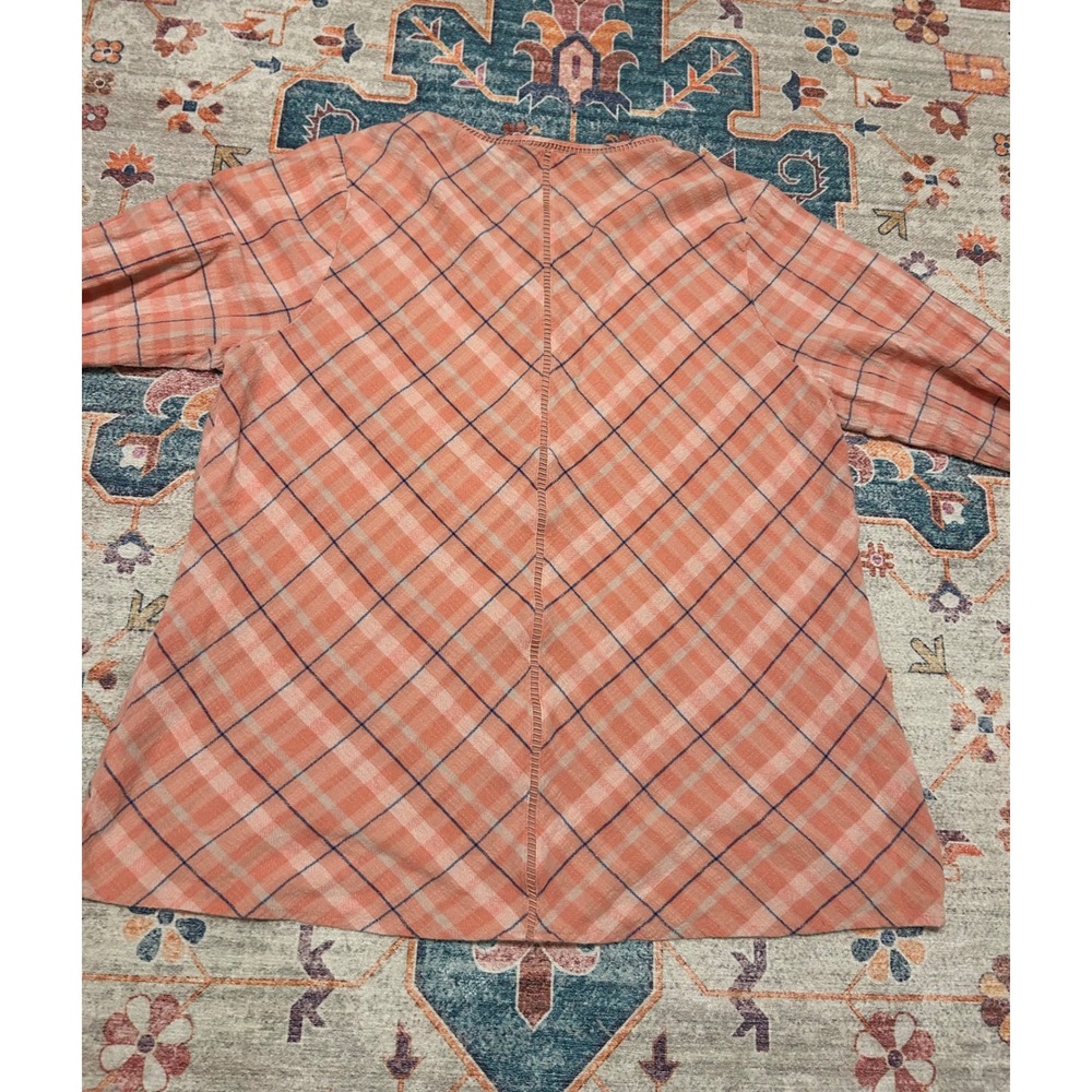 Soft Surroundings 2X Pink Peach Vneck tunic cotton plaid Lagen beach cottage top - Picture 9 of 9